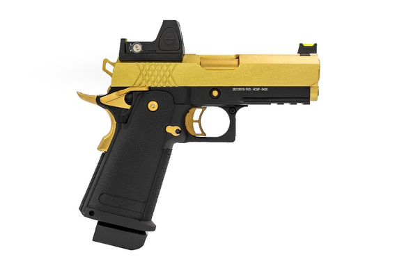 Raven Hi-Capa 3.8 Pro Gas Blowback Airsoft Pistol in Gold with BDS