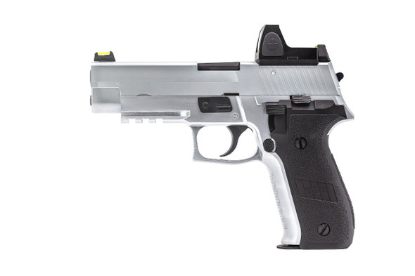 Raven R226 Gas Blowback Airsoft Pistol with Rail in Silver with BDS Sight