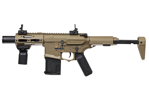 Ares Amoeba "Stubby" Honey Badger Airsoft AEG Rifle with Extendable Stock in Tan & Blue
