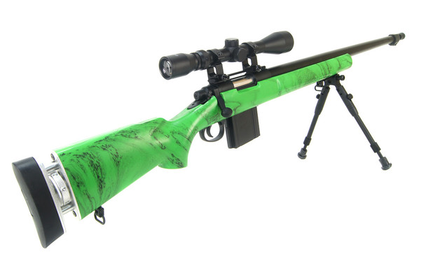 Well MB4405 Custom VSR10 Airsoft Sniper Rifle with Fully Adjustable Stock in Two-Tone Green