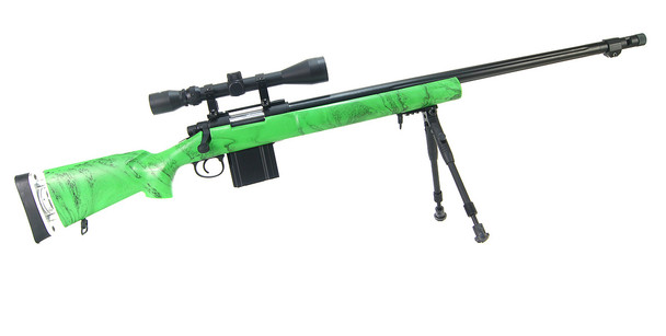Well MB4405 Custom VSR10 Airsoft Sniper Rifle with Fully Adjustable Stock in Two-Tone Green