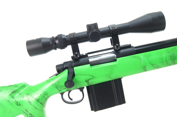 Well MB4405 Custom VSR10 Airsoft Sniper Rifle with Fully Adjustable Stock in Two-Tone Green