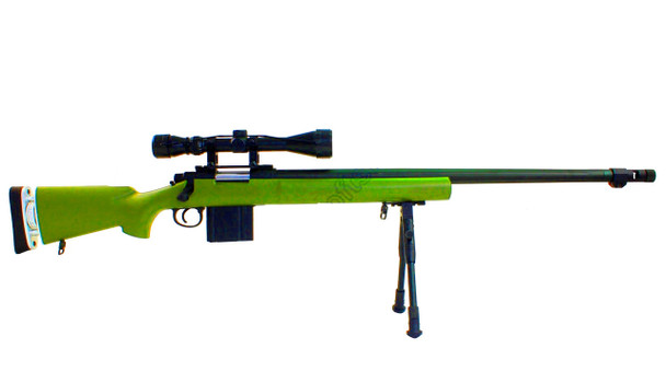 Well MB4405 Custom VSR10 Airsoft Sniper Rifle with Fully Adjustable Stock in Two-Tone Green