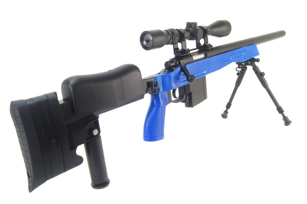 Well MB4413 Elite Airsoft Sniper Rifle with Fully Adjustable stock in Two-Tone Blue