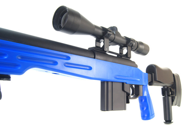 Well MB4413 Elite Airsoft Sniper Rifle with Fully Adjustable stock in Two-Tone Blue
