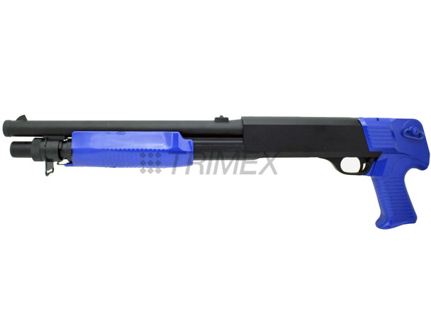 Double Eagle M56B Pump Action Airsoft Shotgun Tri Shot in Blue