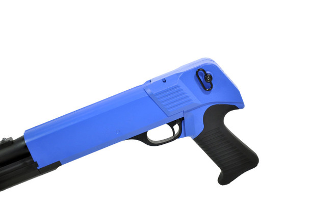 Double Eagle M56B Pump Action Airsoft Shotgun Tri Shot in Blue