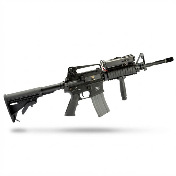Rear left profile of the Classic Army Armalite M15A4 R.I.S Airsoft Rifle detailing the stock and receiver.