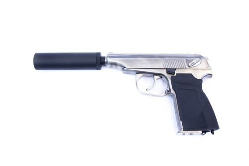 WE Makarov 654K "Assassin" Gas Blowback Airsoft Pistol with Silencer in Silver