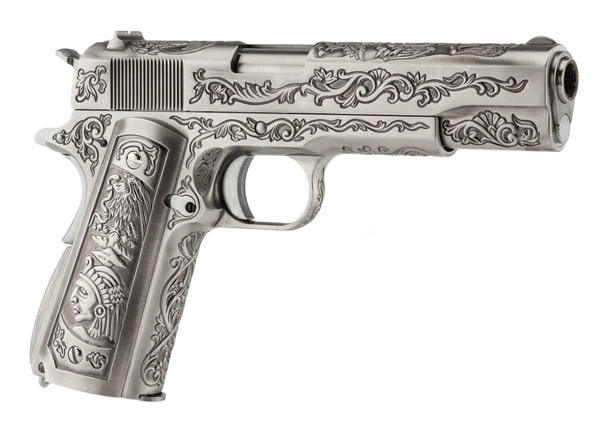 WE 1911 Floral Engraved ‘Mehico Druglord’ Gas Blowback Airsoft Pistol in Silver