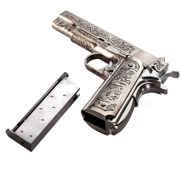 WE 1911 Floral Engraved ‘Mehico Druglord’ Gas Blowback Airsoft Pistol in Silver
