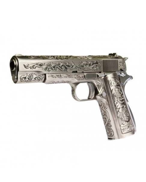 WE 1911 Floral Engraved ‘Mehico Druglord’ Gas Blowback Airsoft Pistol in Silver