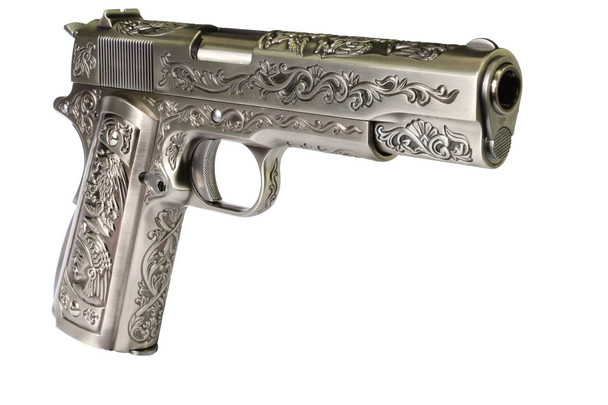 WE 1911 Floral Engraved ‘Mehico Druglord’ Gas Blowback Airsoft Pistol in Silver