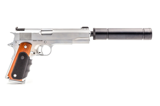 Vorsk VX-9 Agency Gas Blowback Airsoft Pistol with Silencer in Silver Vorsk VX-9 Agency Gas Blowback Airsoft Pistol with Silencer in Silver