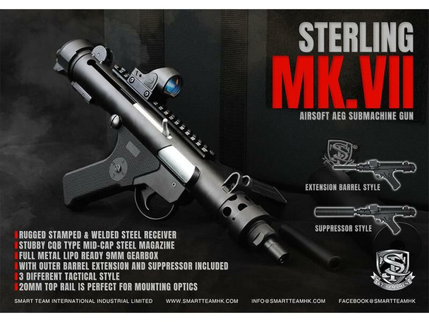S&T Sterling MK7 Airsoft AEG SMG with Suppressor in Black