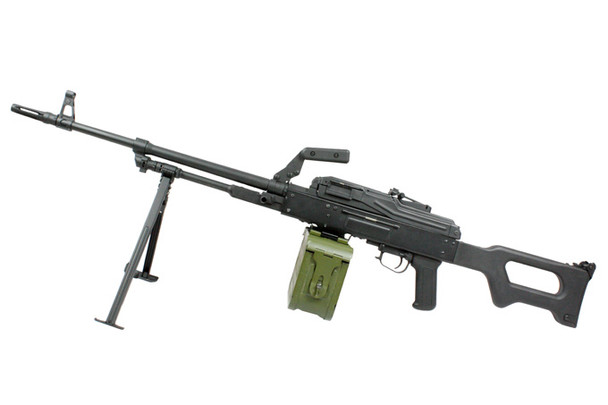 A&K PKM Airsoft Rifle with Drum Magazine in Tactical Black