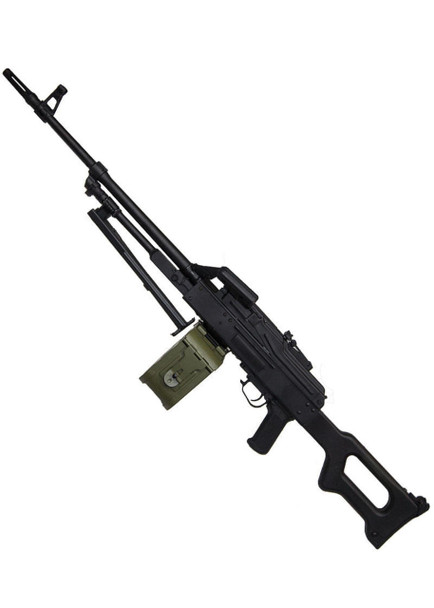 A&K PKM Airsoft Rifle with Drum Magazine in Tactical Black