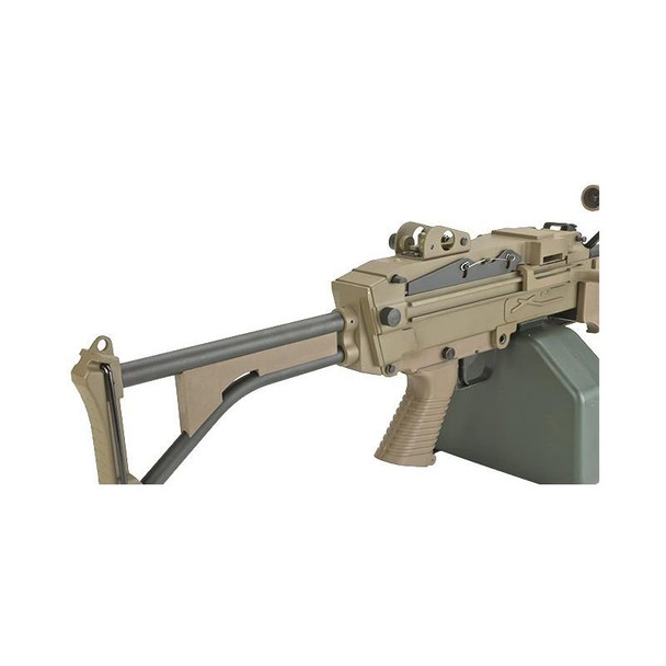 A&K M249 MKI Airsoft Gun with Skeleton Stock in Desert Tan