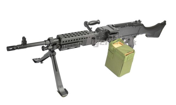 JG Works Full Metal M240 Medium Support Airsoft AEG Machine Gun with Metal Bipod in Black