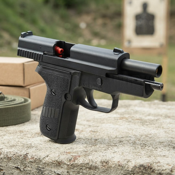 Swiss Arms Navy Compact .40 Gas Blowback Airsoft Pistol in Black, right angle with slide open