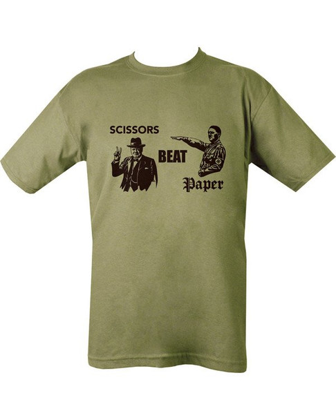 Kombat UK - Mens Military Printed Scissors Beat Paper T-Shirt in Olive Green