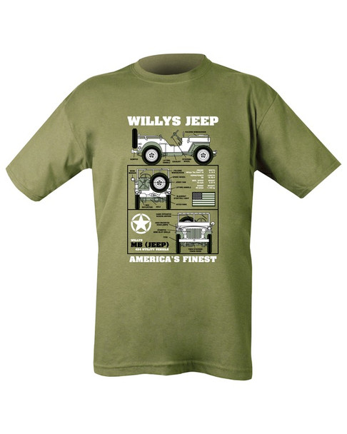 Kombat UK - Mens Military Printed Willy's Jeep T-Shirt in Olive Green