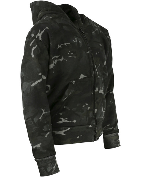 Kombat UK - Kids Full Length Zip Hoodie with Fleece Lined in Black Camouflage