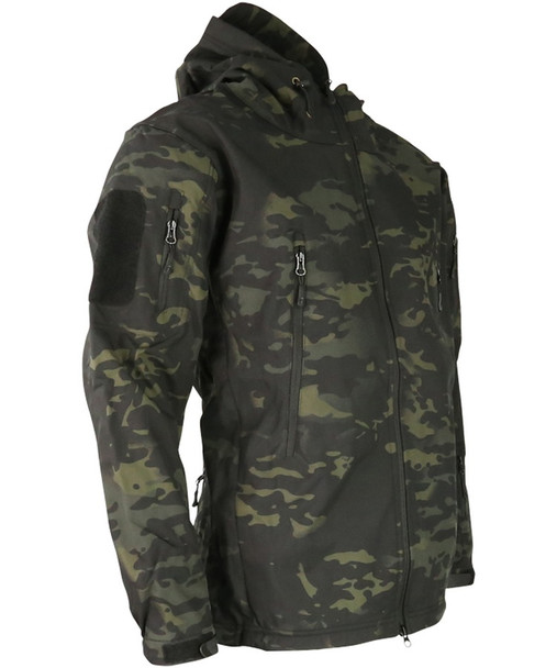 Kombat UK Patriot Soft Shell Shark Skin Tactical Jacket with Multiple Pockets in Black Camo