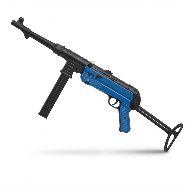 Studio profile shot of the AGM MP40 AEG Airsoft Rifle in Two‑Tone Blue displayed against a clean white background.