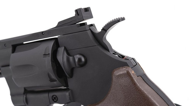 Hwasan 1312 Co2 Powered Metal Airsoft Revolver 6" in Black with Brown Grip