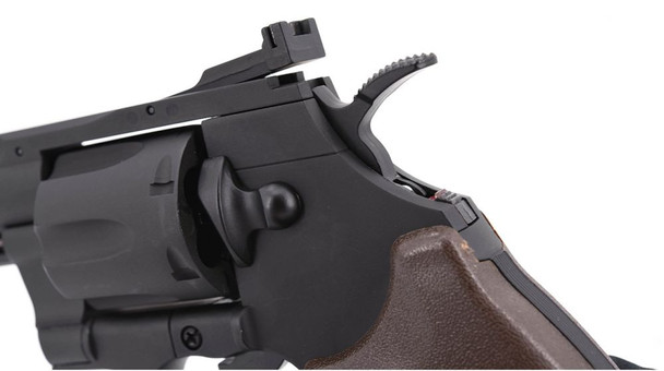 Hwasan 1312 Co2 Powered Metal Airsoft Revolver 4" in Black with Brown Grip
