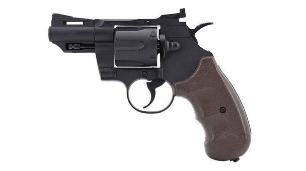Hwasan 1312 Co2 Powered Metal Airsoft Revolver 2.5" in Black with Brown Grip