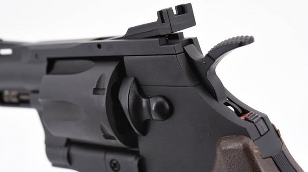 Hwasan 1312 Co2 Powered Metal Airsoft Revolver 2.5" in Black with Brown Grip