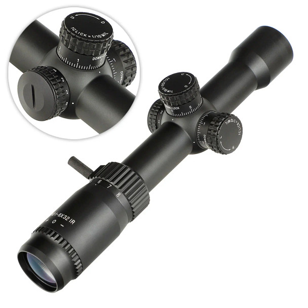 Skirmish Tactical - 1-8X32 IR 30MM SFP Glass Etched Reticle Long Eye Relief Airsoft Rifle Scope in Black