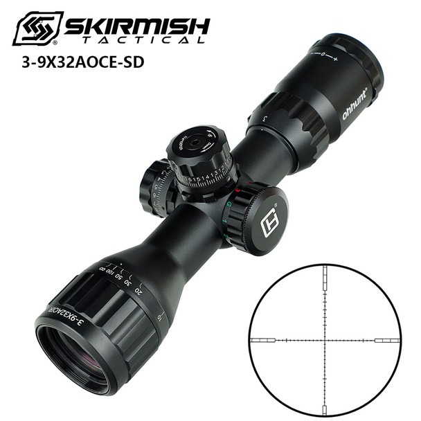 Skirmish Tactical - 3-9X32 AOCE Compact Airsoft Rifle Scope Half Mil Dot Illuminated in Black