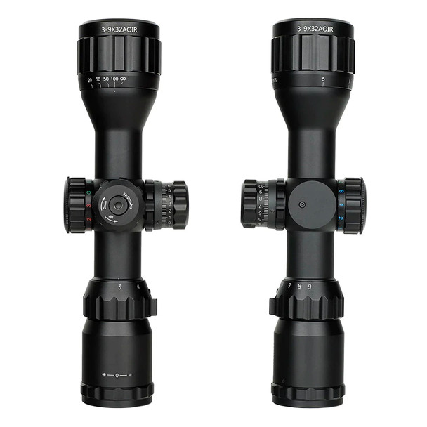 Skirmish Tactical - 3-9X32 AOCE Compact Airsoft Rifle Scope Half Mil Dot Illuminated in Black