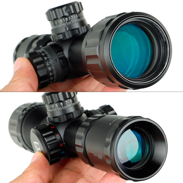 Skirmish Tactical - 3-9X32 AOCE Compact Airsoft Rifle Scope Half Mil Dot Illuminated in Black