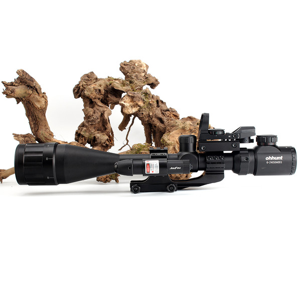 Skirmish Tactical - 6-24X50 AOEG Rifle Scope with Laser & Red Dot Sight in Black