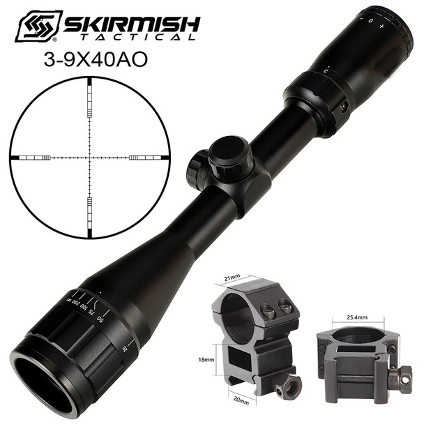 Skirmish Tactical - 3-9X40 AO Mil Dot Rifle Scope Reticle for Airsoft & Airguns in Black