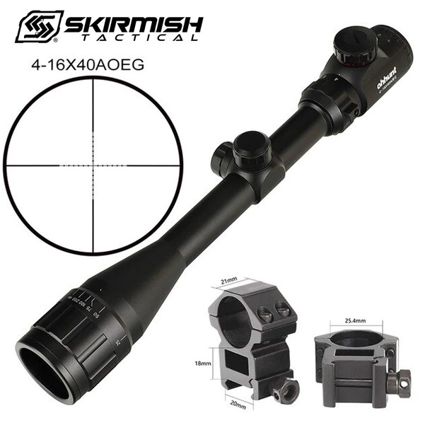 Skirmish Tactical - 4-16X40 AOEG Hunting Rifle Scope with Illuminated Red and Green in Black