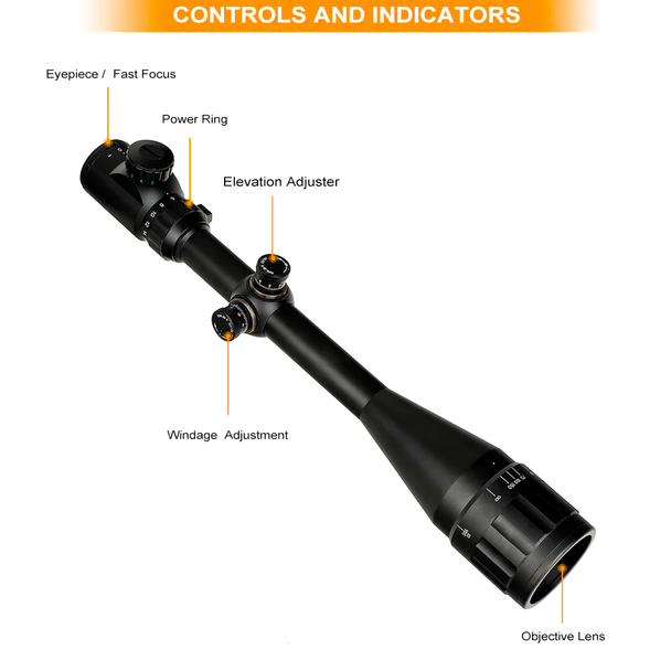 Skirmish Tactical 6-24X50 AOEG Hunting Rifle Scope with Scope Rings Illuminated in Black