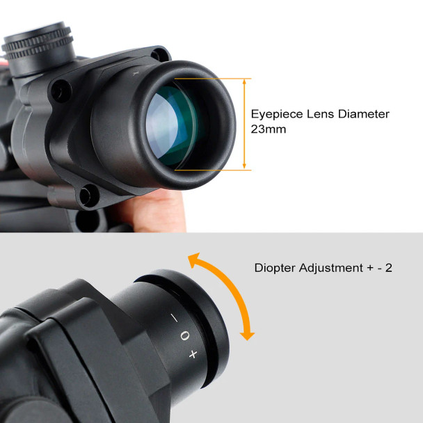 Skirmish Tactical - 3.5x35 ACOG Style Airsoft Rifle Scope with Real optic Fibre Red Illumination in Black
