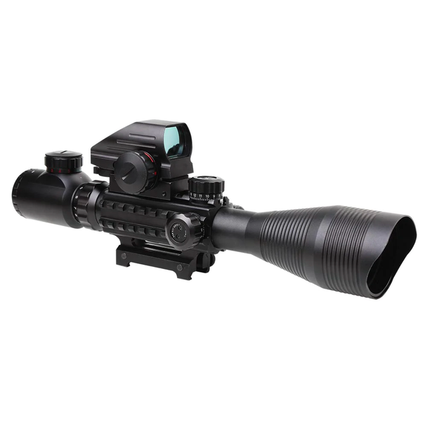 Skirmish Tactical - 4-12X50 Airsoft Rifle Scope with Red Dot and Green Laser Combo Holographic Sight in Black