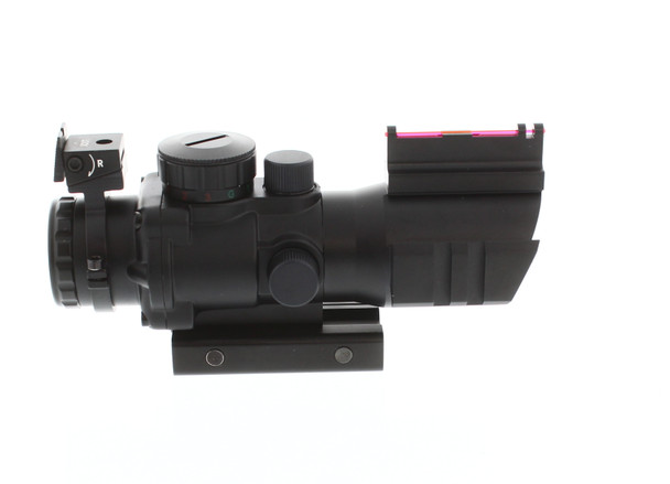 Skirmish Tactical - 4X32mm Airsoft Rifle Scope with Rails - Illuminated Reticle Fiber Optic Sight in Black