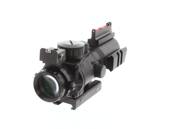 Skirmish Tactical - 4X32mm Airsoft Rifle Scope with Rails - Illuminated Reticle Fiber Optic Sight in Black