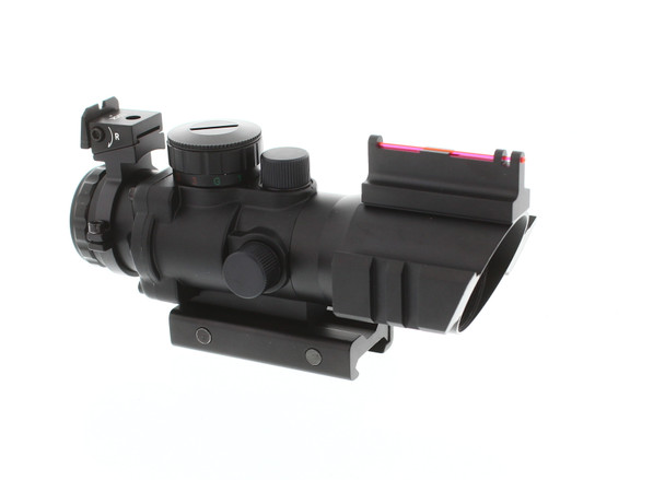 Skirmish Tactical - 4X32mm Airsoft Rifle Scope with Rails - Illuminated Reticle Fiber Optic Sight in Black