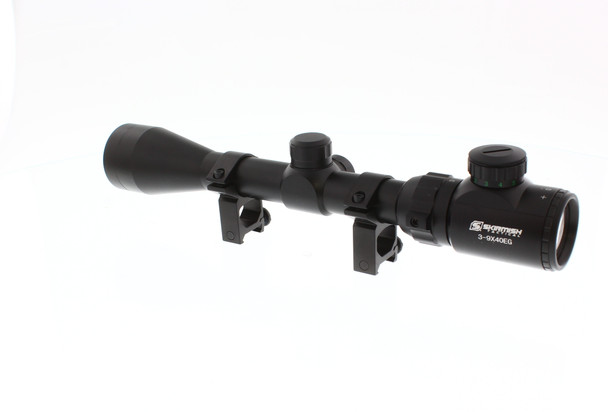 Skirmish Tactical - Adjustable 3-9X40e Rifle Scope with Illuminated Reticle for Airsoft & Airguns in Black