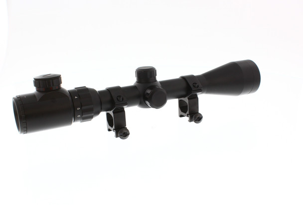 Skirmish Tactical - Adjustable 3-9X40e Rifle Scope with Illuminated Reticle for Airsoft & Airguns in Black