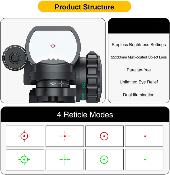 Skirmish Tactical ST-103B Reflex Sight Reticle Red Dot Sight with Laser in Black