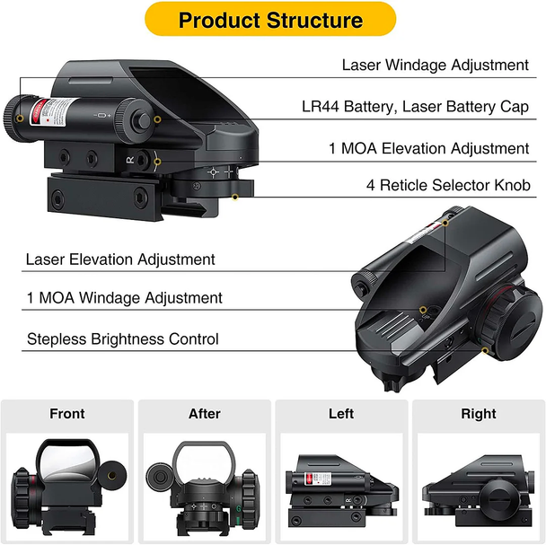Skirmish Tactical ST-103B Reflex Sight Reticle Red Dot Sight with Laser in Black